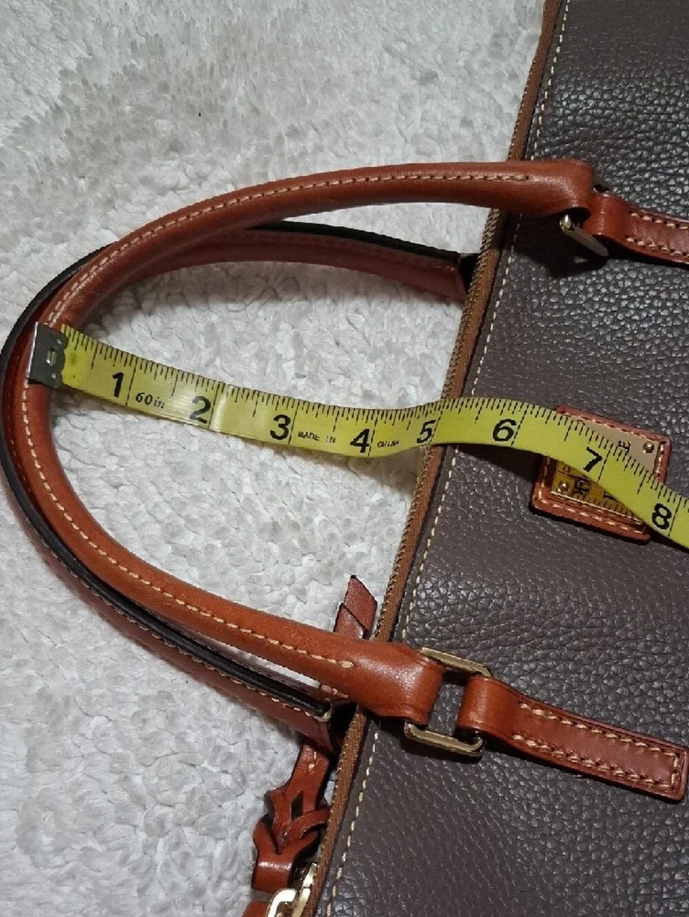 Dooney & Bourke Brown Pebble Leather Tote with Tan Trim - Picture 15 of 15